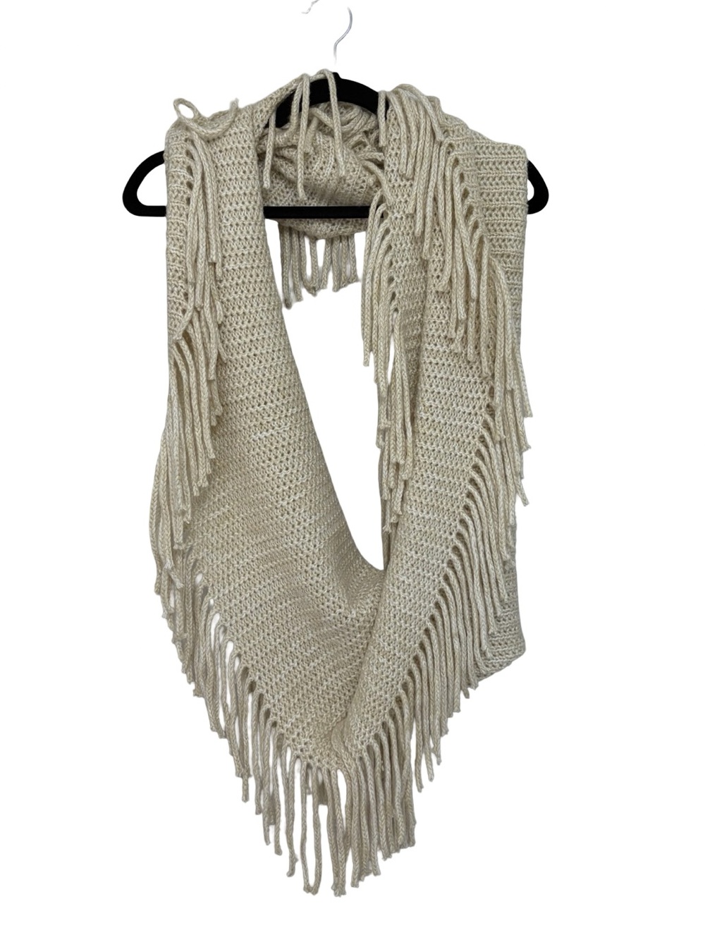 NEW LOFT Chunky Fringe Boho Western Circle Infinity Scarf in Off White/Light Tan